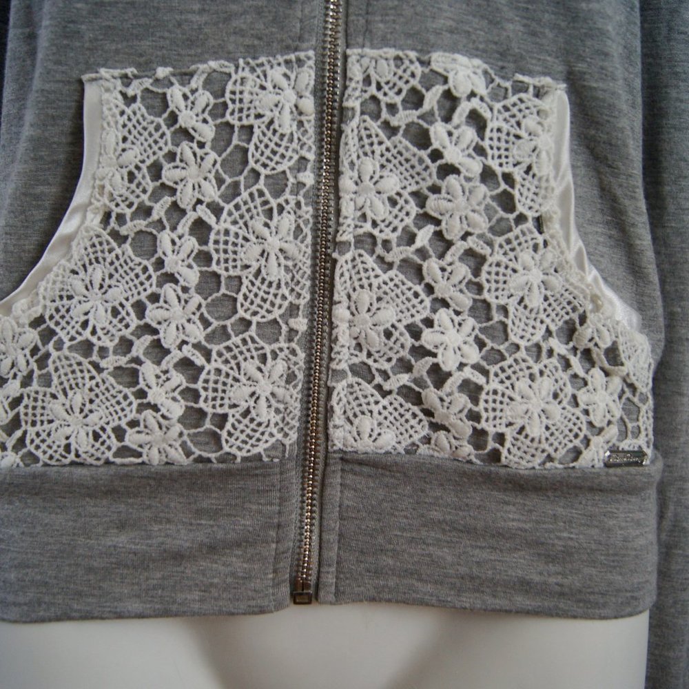Beach Bunny Lounge Zip Hoodie S | Gray White Lace - Picture 4 of 9